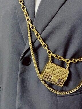 Gold-Tone Quilted Mini Bag Necklace/Waist Chain